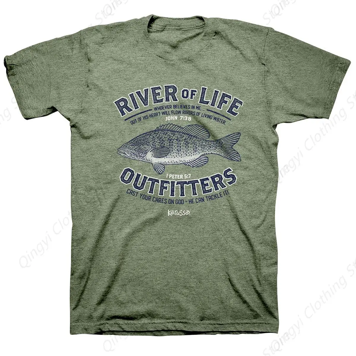 

River of Life Outfitters Fish Cast Your Cares On God Heather T-Shirt