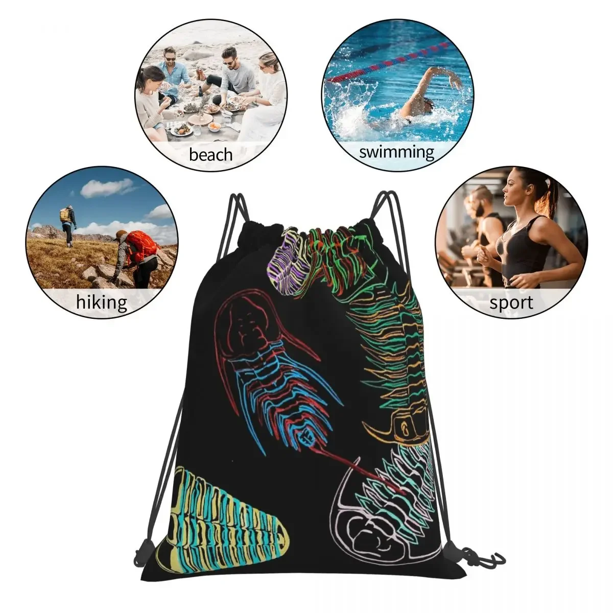 Cambrian Era Trilobites Backpacks Casual Portable Drawstring Bags Drawstring Bundle Pocket Sports Bag BookBag Travel Students