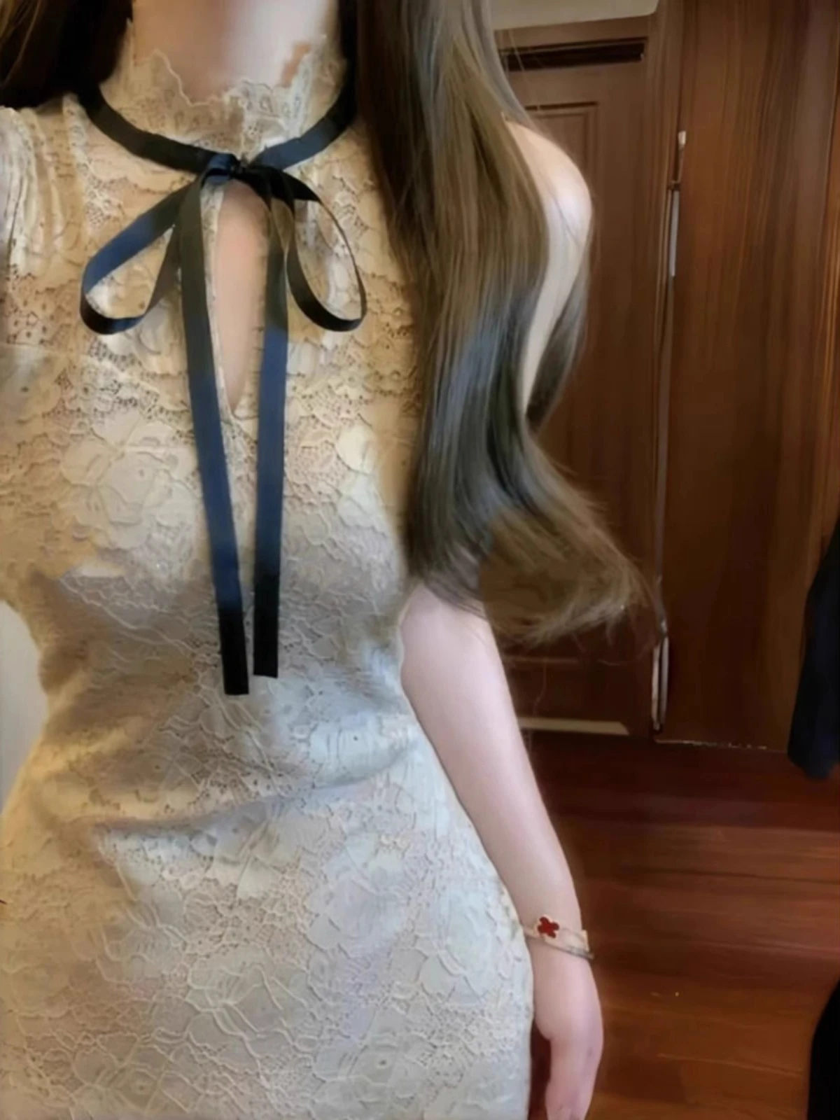 

Sexy Lace Qipao Dr Pure Desire Slim Fit Svel Vest High End Feeling Long Skirt for Women Casual Evening Wear