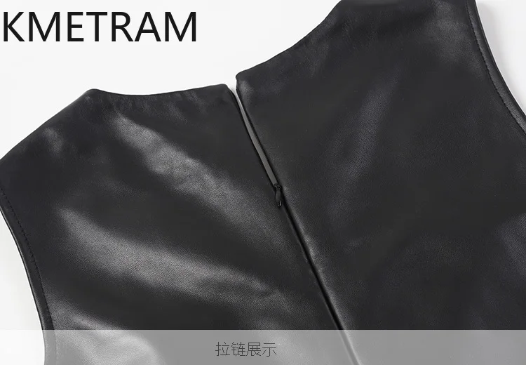100% Toplaag Schapenvacht Jurk Vrouw Zwart V-hals Echt Leer Mouwloze Jurken Nieuw in Outerwears Herfst Kleding 2025 Vrouwen