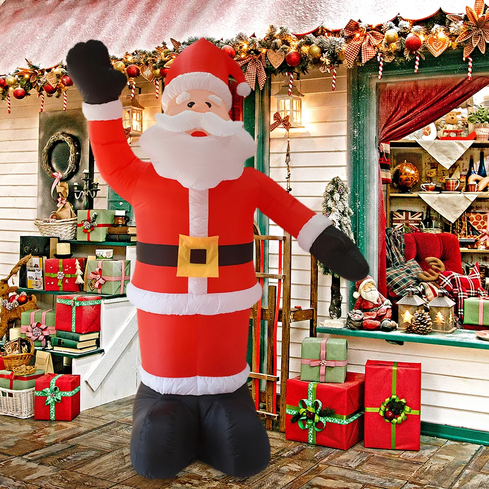 Santa Claus Waving Hand 2.4m Inflate Model Christmas Decoration Glowing Doll Cartoon Giant LED Lamp Party Gifts Outdoor Lawn