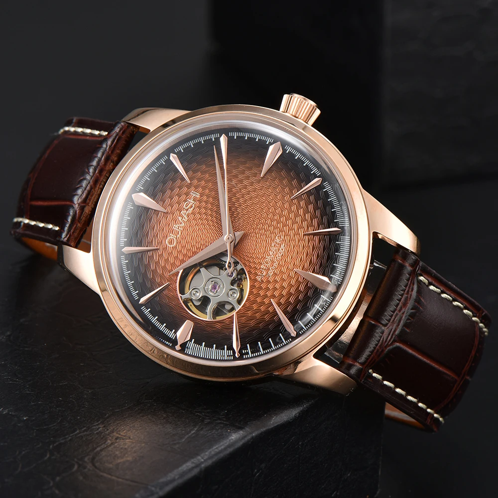 OUMASHI 40mm NH38 Cocktail Automatic Watch For Men 10ATM Waterproof Wristbatch Double Dome Tandorio Dive Clock Date Leather Band