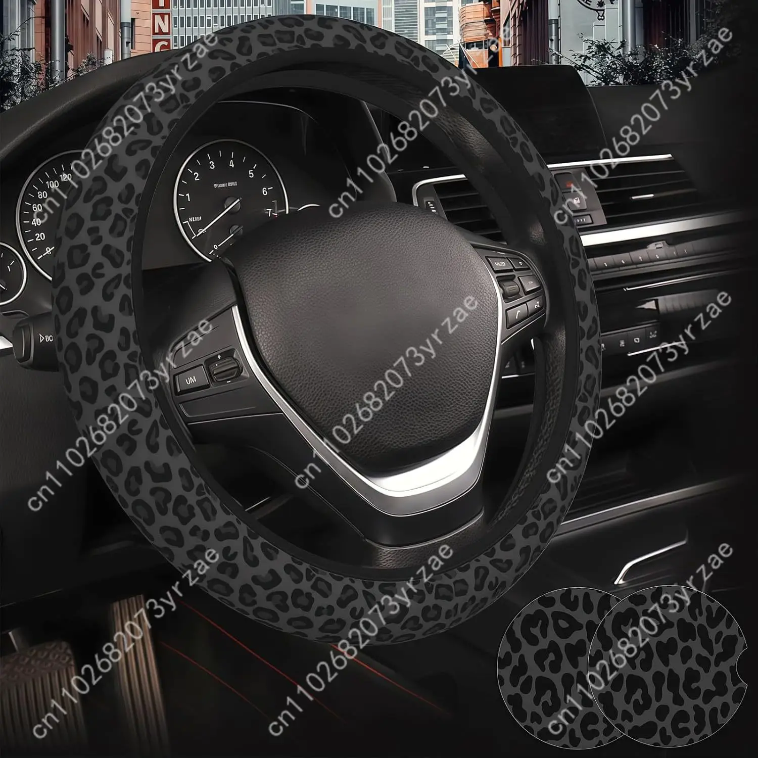 

Black Leopard Print Car Steering Wheels Cover Universal Type Environmental Friendly Comfortablenon-slip Steering Wheel Wrap