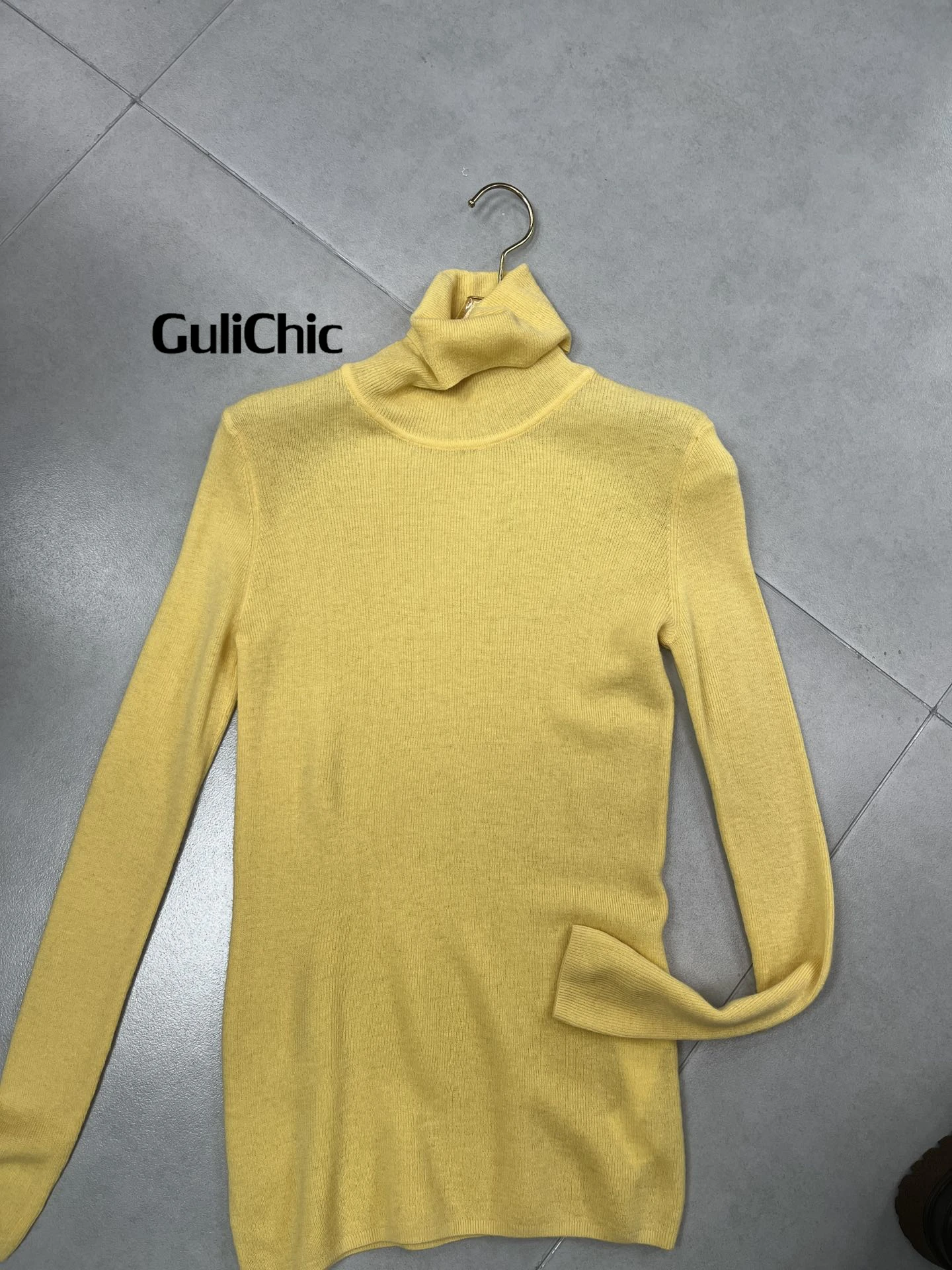 12.1 GuliChic-Turtleneck Cashmere Sweater for Women, Knitted Thin Pullover, Monochromatic, Soft Top