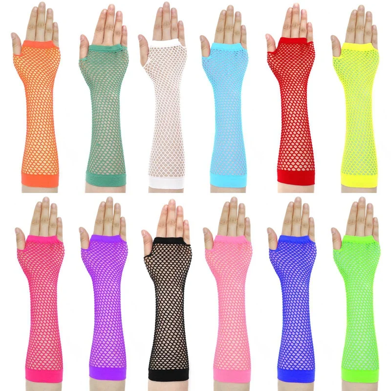 Fishnet Net Gloves for Women Men 80s Fingerless Mesh Gloves Punk Rock Fancy Night Club Party Arm Warmer Gloves Sexy Gloves