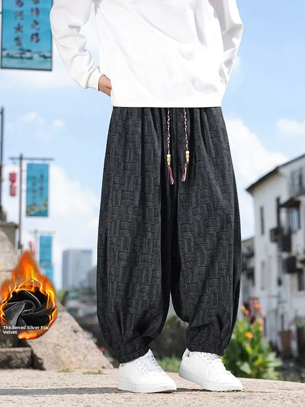 

Очень большие размеры, китайские брюки-фонарики, мужские повседневные брюки со шнурком, свободные брюки Харлан на подкладке Fce