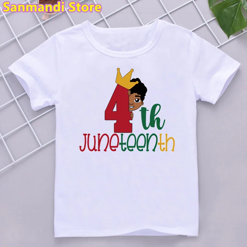 New 4th/6th/3th Juneteenth  Print Tshirts Boy Kids Clothes Crown Black Boy T Shirt Birthday Gift Children Clothing T-Shirt