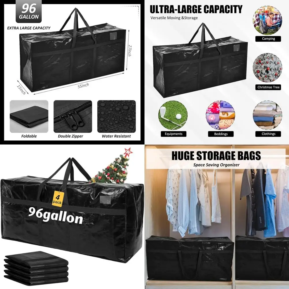 

Большие сумки для хранения рождественской елки на молнии емкостью 96 галлонов с ручками, складные и прочные для деревьев 4–12 футов (черные)