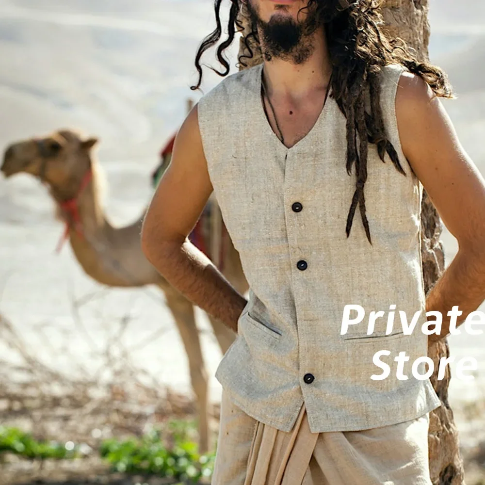 

Мужской жилет из льна с v-образным вырезом цвета хаки, крутой и удобный жилет, летний минималистичный стиль, цветные топы на заказ, мужская одежда, chaleco hombre