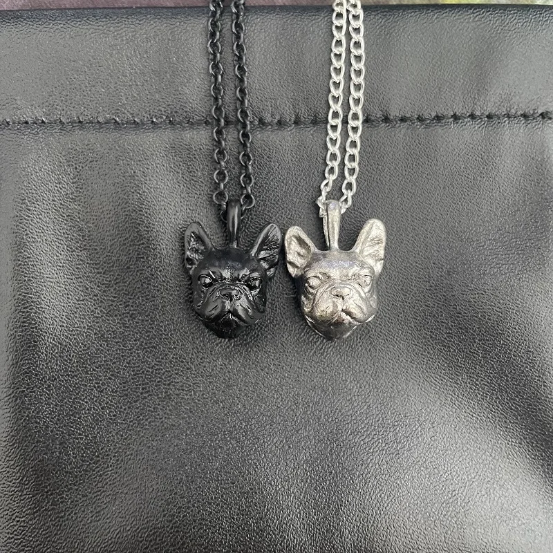 retro hippie French Bulldog necklace punk French Bulldog jewelry  Antique bronze/gun black plated