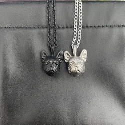 retro hippie French Bulldog necklace punk French Bulldog jewelry  Antique bronze/gun black plated