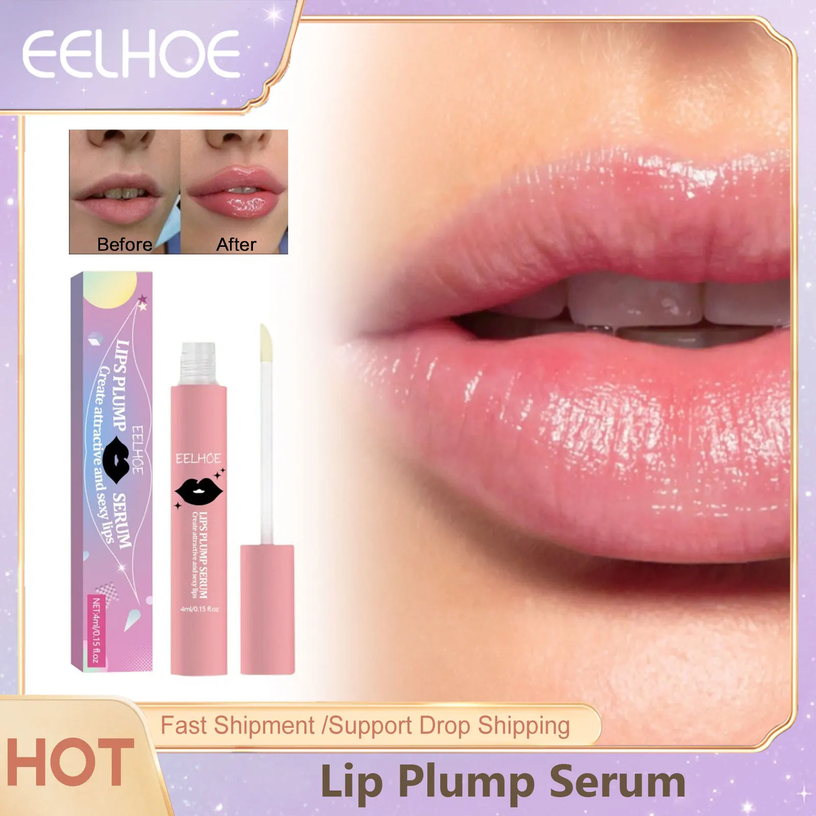 EELHOE-Volumising Lip Plumping Serum, Longa Duração, Hidratante, Reduzir Linhas Finas, Reparação Gloss, Nutritivo, Lip Care, Óleo Essência