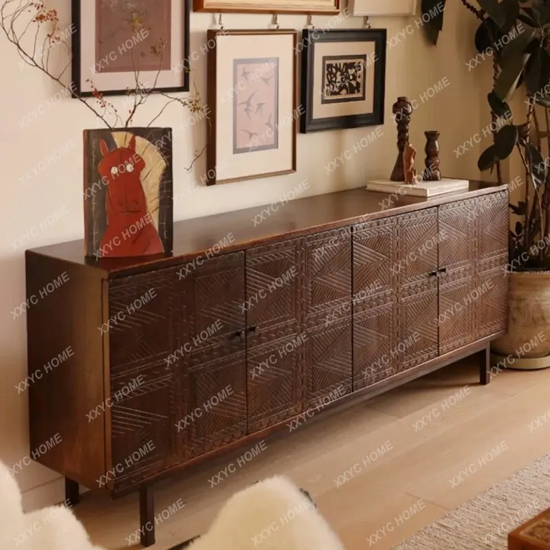 Medieval solid wood dining side cabinet, retro locker, storage cabinet, drawer dining side cabinet, Danish style dining side