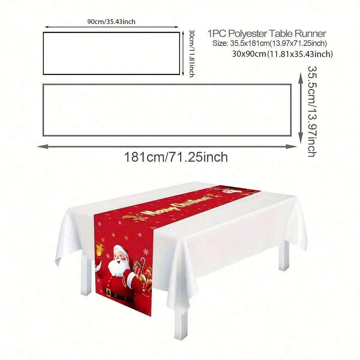 Happy Christmas Polyester Tablecloth: Featuring a cheerful Santa Claus design with bells, perfect for Christmas parties family