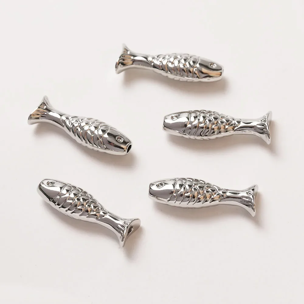 4PCS Fish Shaped Brass Spacer Bead  for Jewelry Making Bracelet Necklace DIY Handmade 14k Gold Plated Accessories 7*24mm