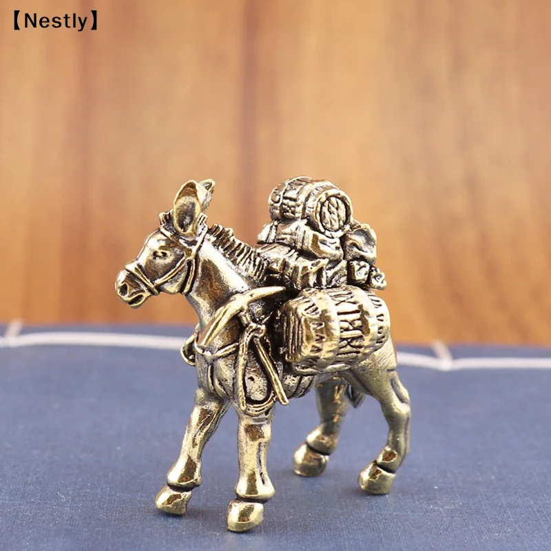 Solid Brass Donkey Small Ornament Antique Copper Animal Equus Asinus Miniature Figurines Home Desktop Decoration Access〔Nest〕 view 3