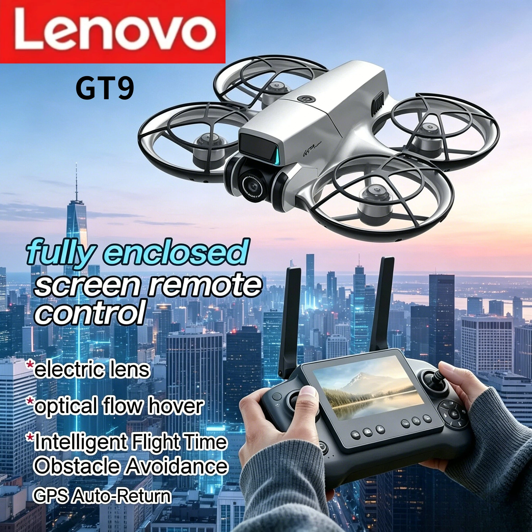 

New Lenovo GT9 FPV Drone 4.3 Inch Screen 4K 8K Dual Camera Optical Flow 2.4G WIFI Brushless Aerial Quadcopter