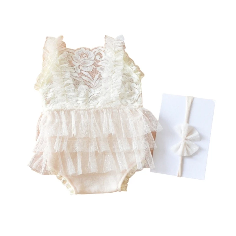 

New Lace Romper Bowknot Hairband Outfit Baby Photo Clothes Photography Props