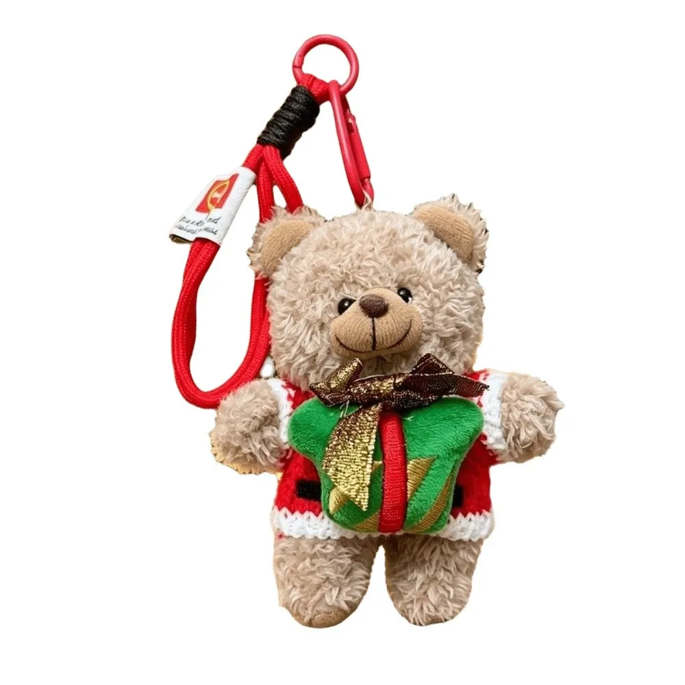Holiday Clothes Goggles Bear Keychain Stuffed Animal Compact Size Christmas Plush Pendant Durable Hardware Lightweight