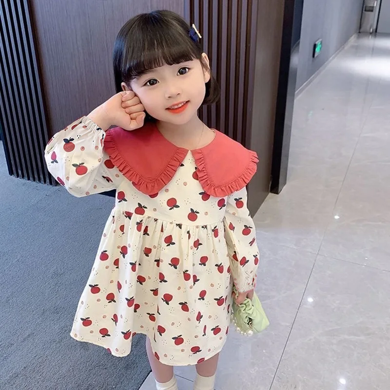 

Girls Doll Collar Floral Stylish Spring and Autumn Dress Baby Girl Princess Spring Outfit2025New Skirt