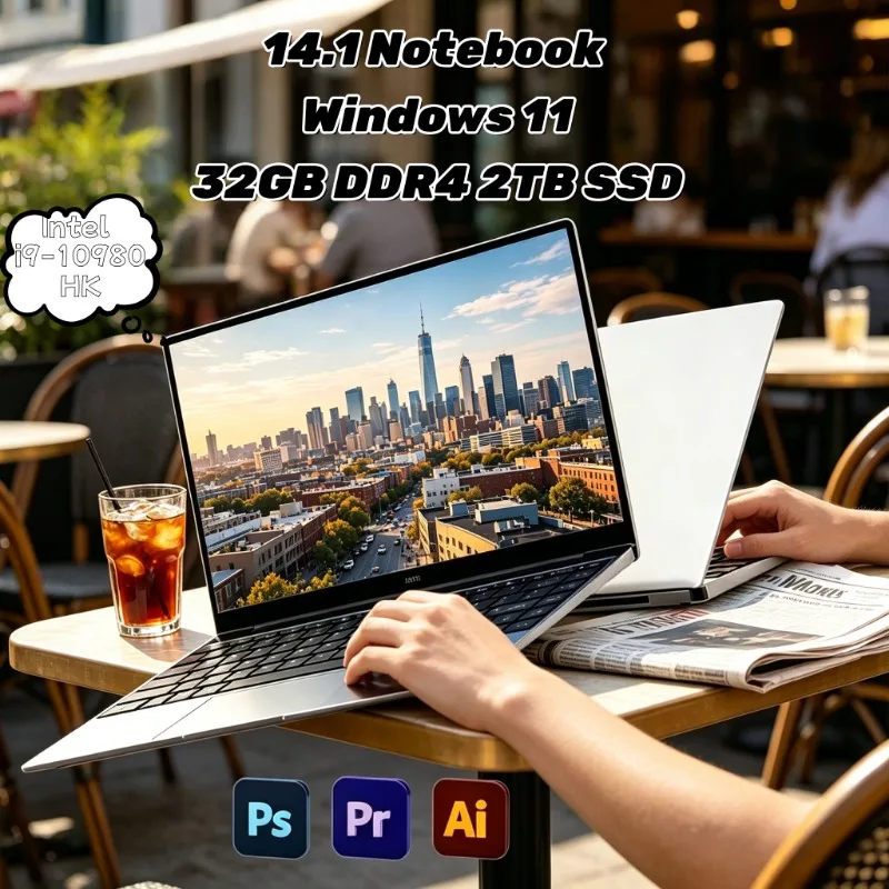 Laptop de alto desempenho de 14,1 polegadas com Intel i9-10980HK, 32GB DDR4, SSD de 2TB, grande armazenamento, para negócios e jogos.
