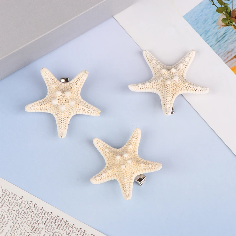 Natural Starfish Hair Clips Cute Sea Star Hair Clips Women Girls Beach Starfish Hairpin Summer Headwear Jewellery