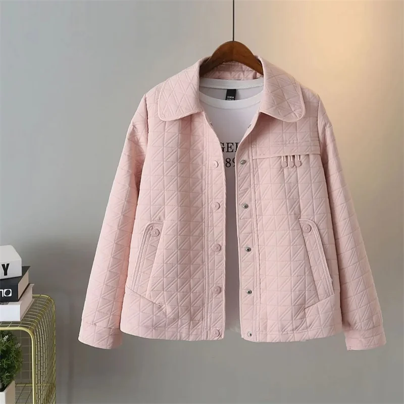 Short Fragrant Coat For Women\'s Spring and Autumn 2024 New Korean Version Loose and Versatile Polo Embossed Jacket Top Trend