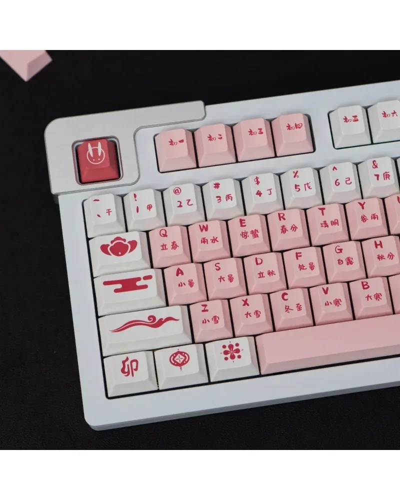 pastel pink and white two tone pbt keycaps set durable high quality for custom mechanical keyboards