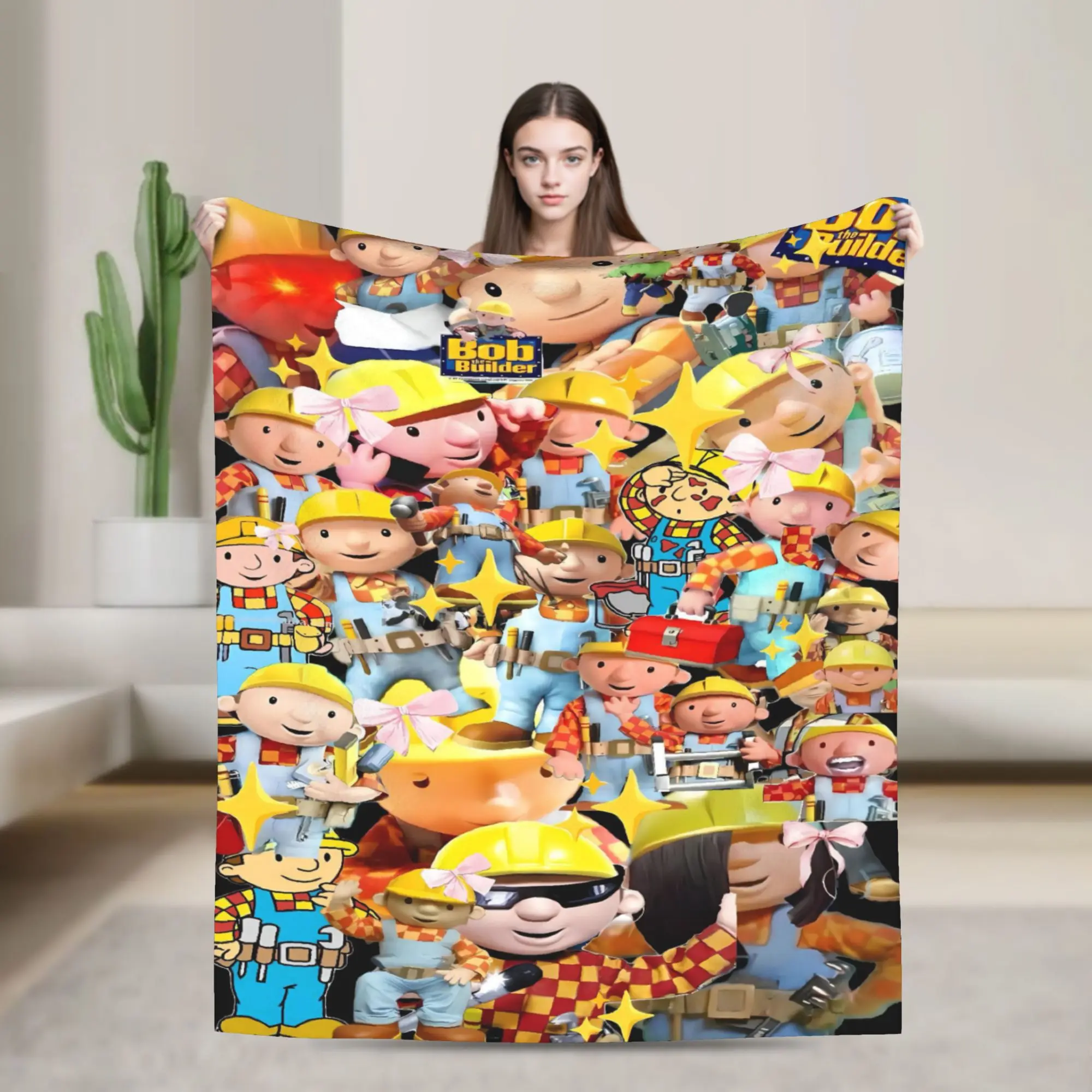 B-Bobs The Builders Blankets  Travel Office Flannel Throw Blanket For Bedroom Soft Warm Customized Quality Bedspread Gift Idea