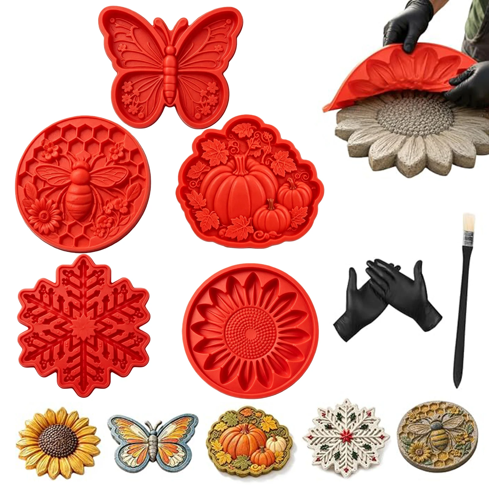 15 Inch Sunflower Concrete Kit Reusable Silicone DIY Stepping Stone Garden Path Maker Patio with Gloves