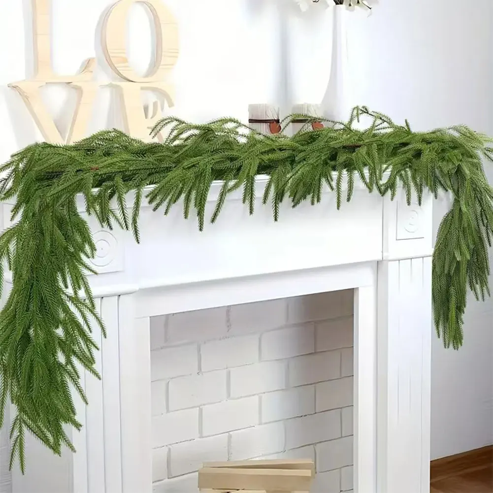 Artificial Plants Christmas Norfolk Pine Dense Garland Wreath Artificial Greenery Garland for Xmas Fireplace Home Decor