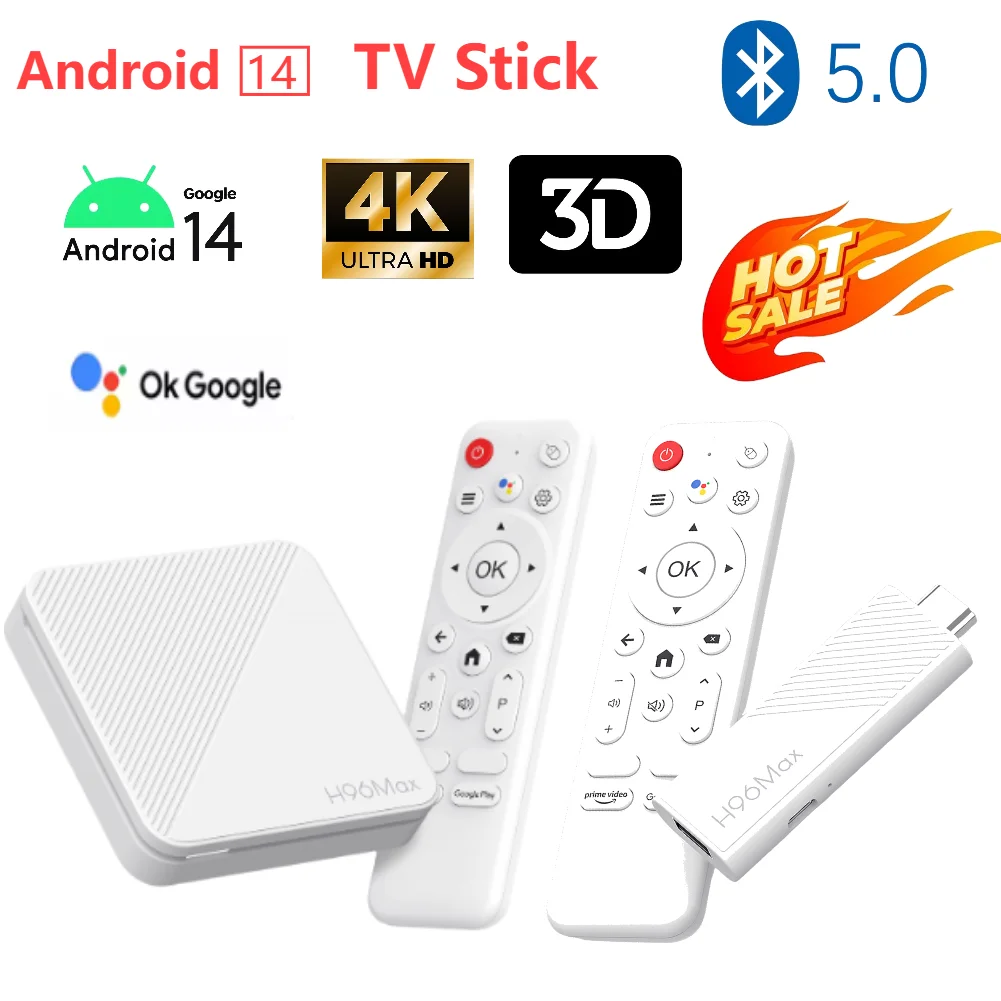 Décodeur TV Stick avec télécommande, Dongle TV, Allwinner, H313, Façades, Core, Android 14.0, 4K, 2