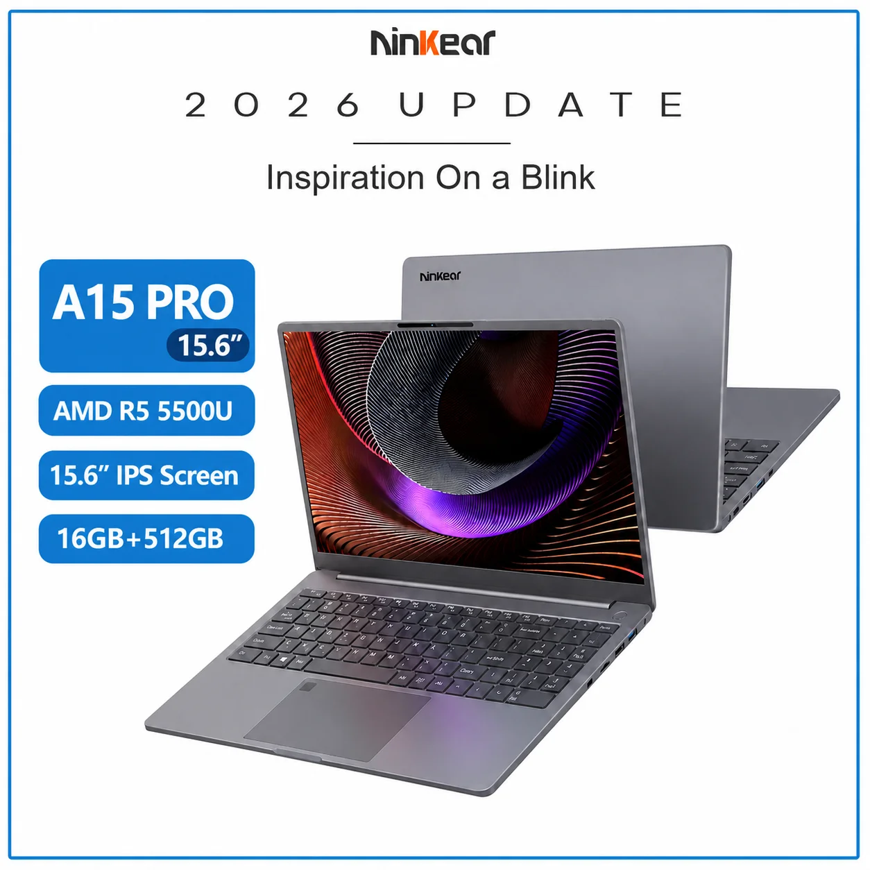 Ninkear A15 Pro Laptop AMD Ryzen5 5500U 16GB DDR4 512GB SSD Windows 11 Fingerprint 15.6 Inch Business Office Gaming Notebook
