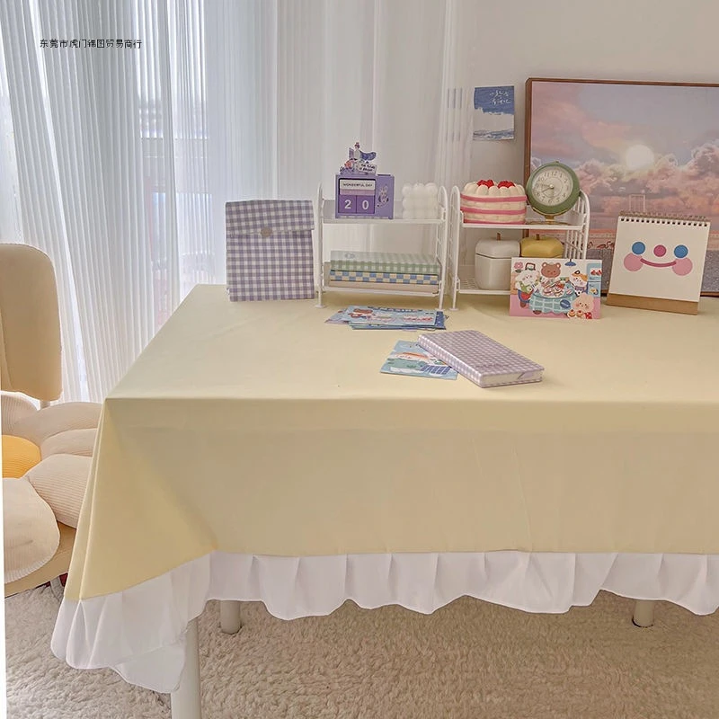 Mantel de Color puro Ins, mantel de encaje tipo volantes, cocina, boda, comedor, cubierta de escritorio a prueba de polvo, mantel de mesa de centro nórdico