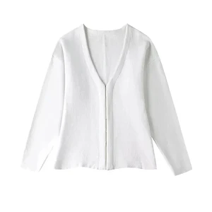 Traf-Saveter-Strickjacke für Frauen mit Fronthaken, V-Ausschnitt mit V-Ausschnitt, lange Ärmel, Seitenstadtscheide, weibliche Wagen, schicke Tops, Mode Hauptmindestverkaufsminibluse mit langem Schlaf - №6