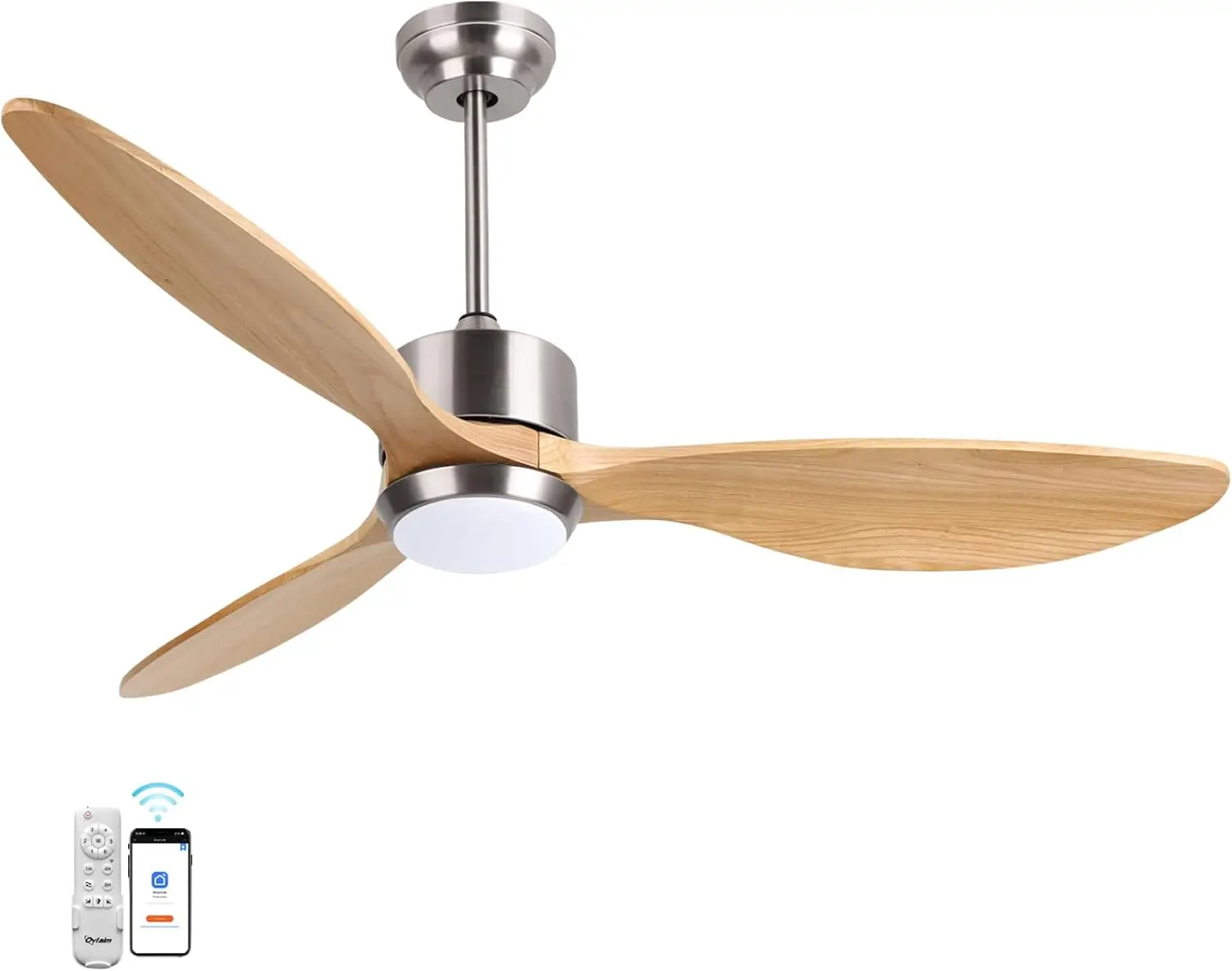 

52 Inch Solid Wood Ceiling Fans with Lights Remote Control, 6 Speed Quiet DC Motor 3 Blade Propeller Smart Ceiling Fan, I