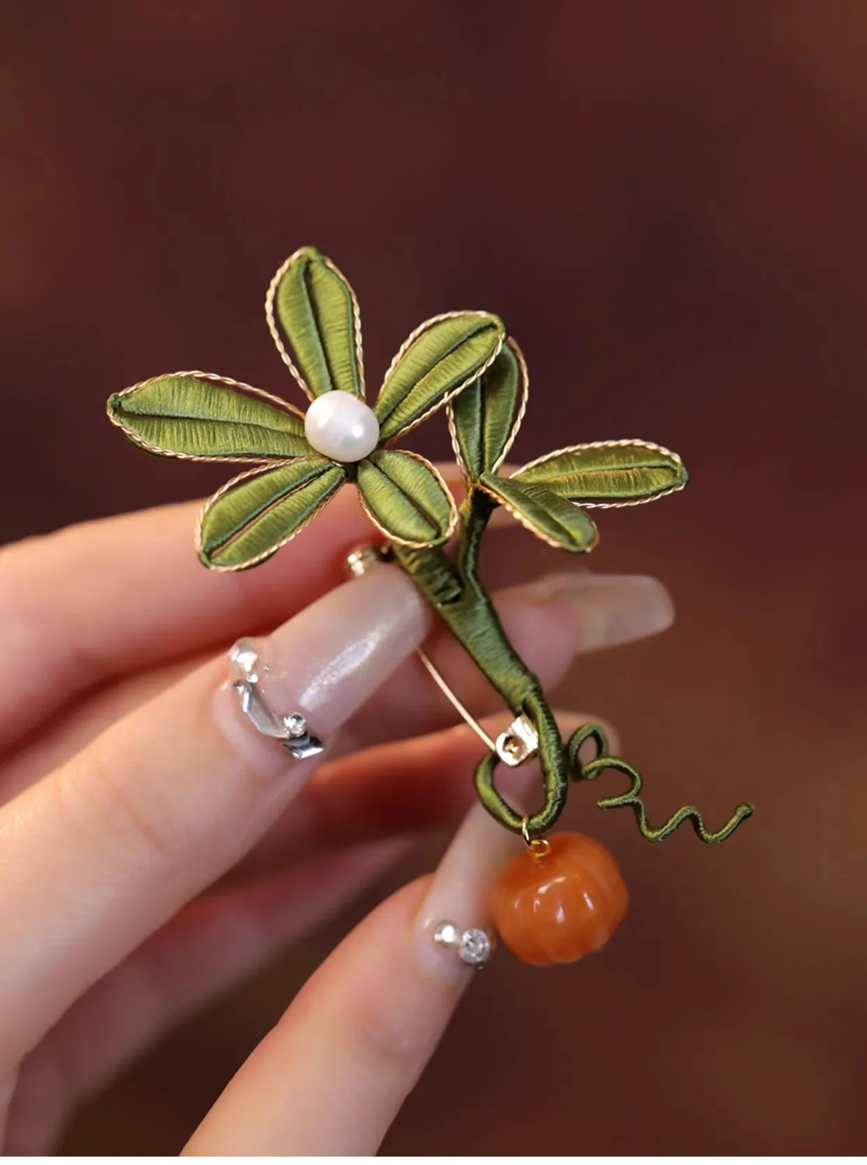 FXLRY High-end Coat Pearl Brooch Original Handmade Wwrapped Pumpkin Small Pin Sweater Corsage Accessories