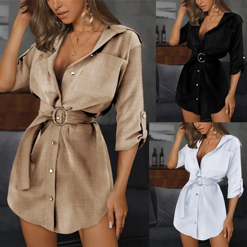 

Medium and Long Shirts Fashion Commuter V-neck Shirt