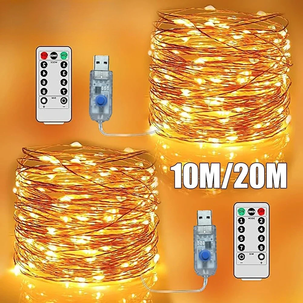 5M/10M/20M USB LED String Lights Copper Silver Wire Garland Light Waterproof Fairy Lights For Christmas Wedding Party Decorative