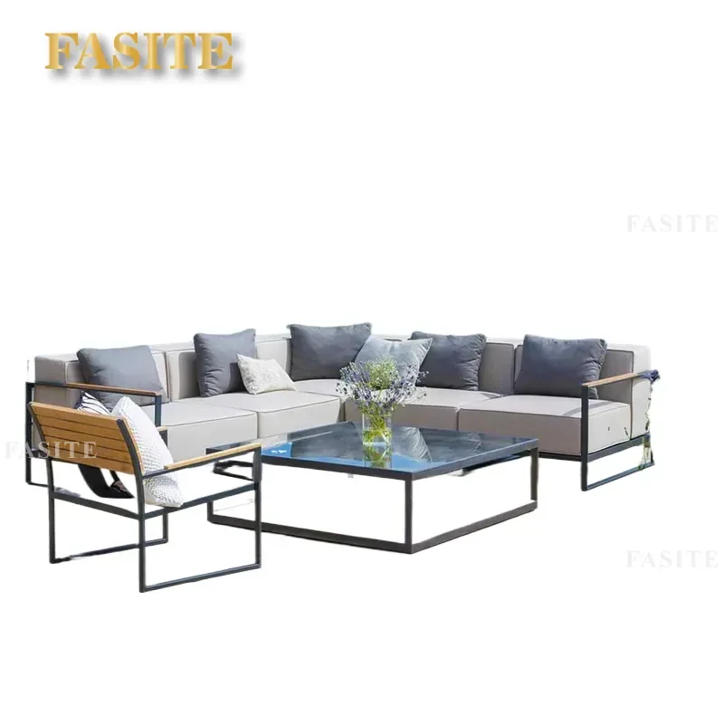 For Nordic Outdoor Modern Waterproof Sunscreen Sofa Bed Module Combination with Log Corner Single Aluminum Alloy Coffee Table