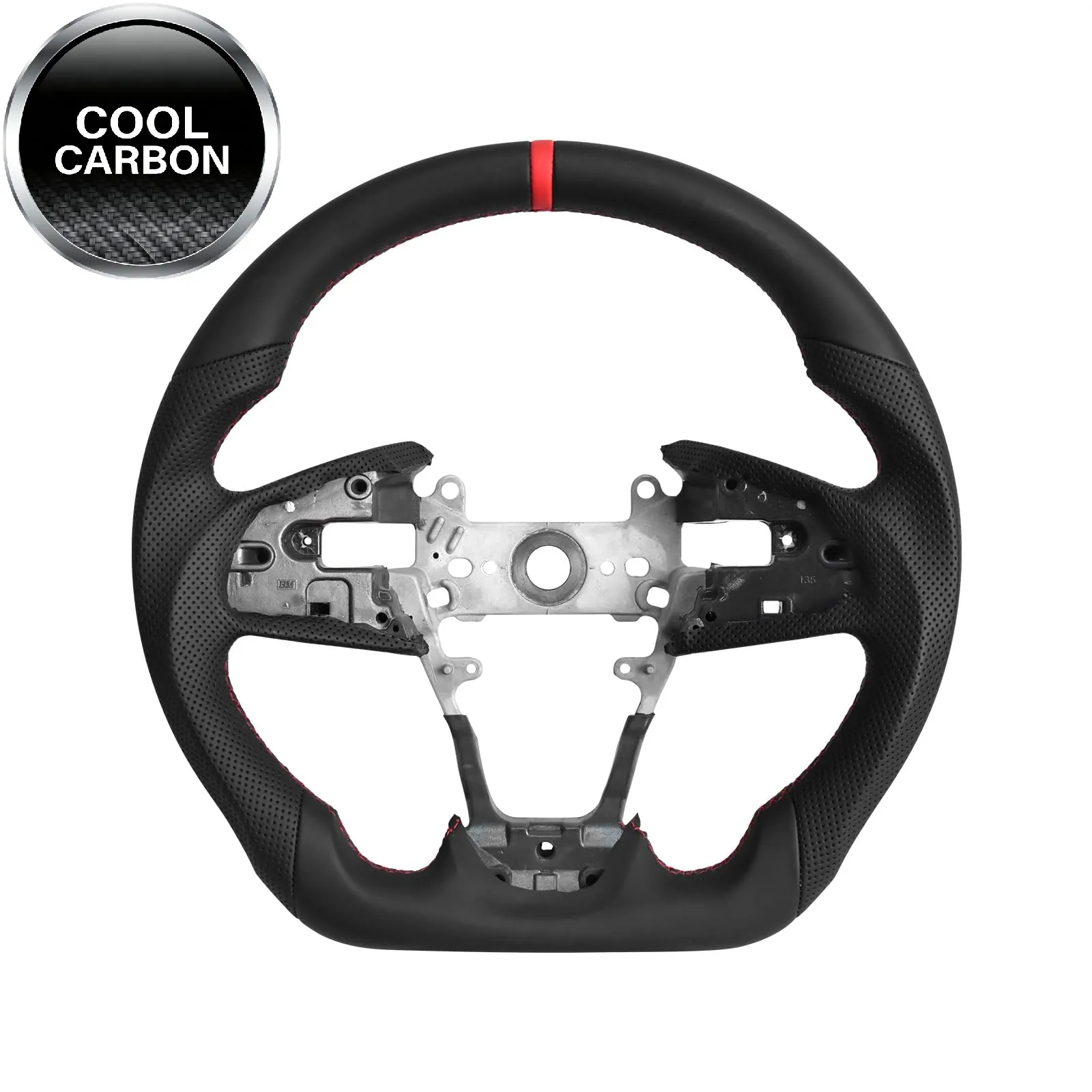 Full Leather Steering Wheel for Honda Civic Gen 10th 2016-2021,Type R FK8 North American Spec, D-shaped Flat-bottom