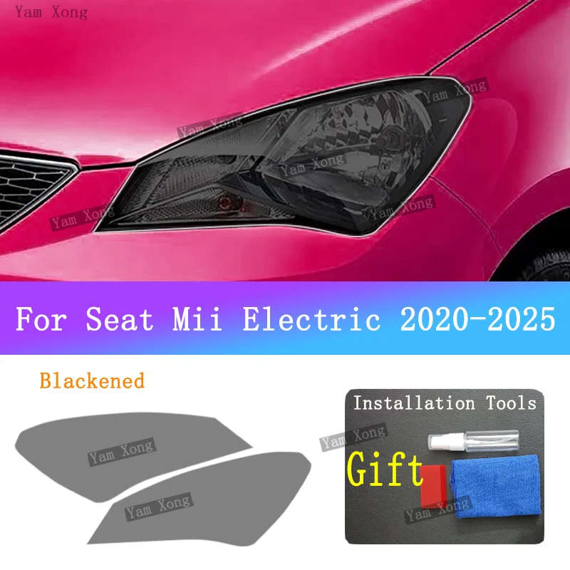 For Seat Mii Electric 2020-2025 Car Headlight Transparent TPU Protective Film Headlamp Black Tint Wrap Smoke Sticker Cover Film