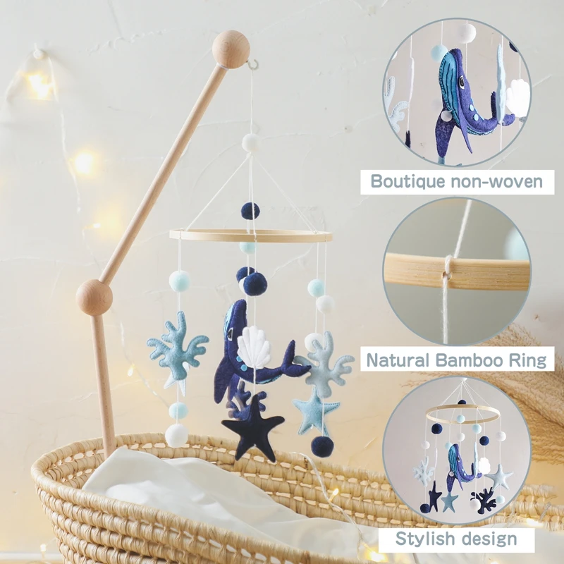 Baby Crib Mobiles Cartoon Felt Whale Rattles Toys Newborn Music Box Bed Bell Hanging Toys Holder Bracket Infant Crib Toys Gifts