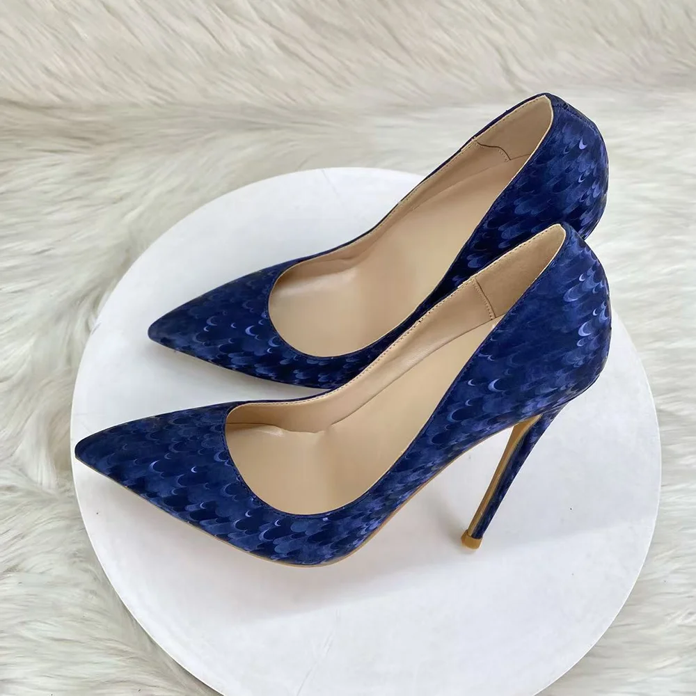 New Royal Blue Jacquard Women Pumps Pointed Toe Thin Stiletto High Heels 8cm 10cm 12cm Heel Wedding Party Prom Evening Dress - view 3