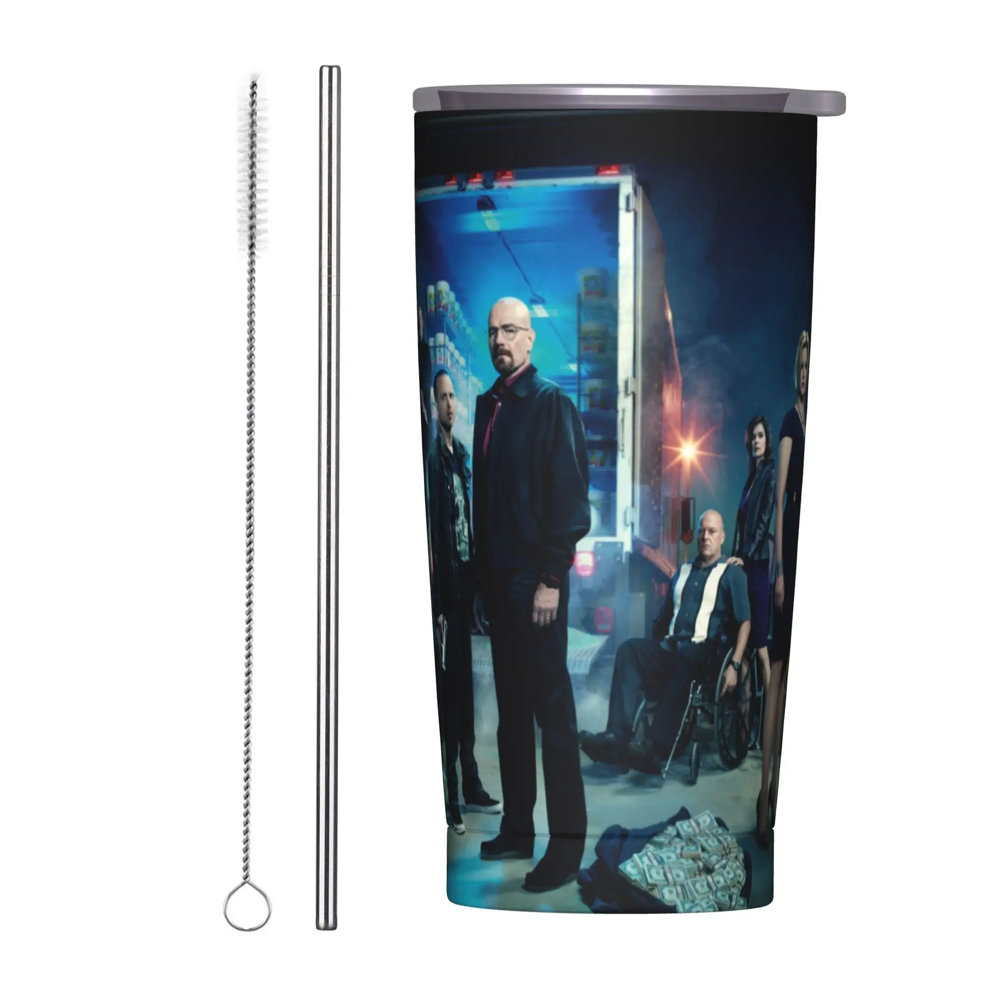 Walter White Jesse Pinkma Tumbler Vacuum Insulated Breaking Bad Movie Coffee Cups with Lid Straw Travel Mug Water Bottle, 20oz