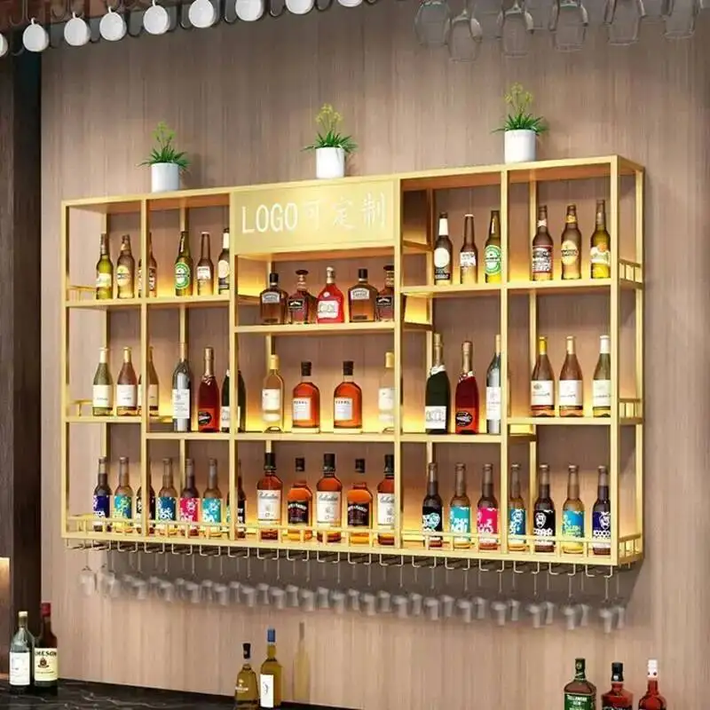Bottle Salon Shelf Wine Rack Liquor Corner Storage Retail Metal Restaurant Wine Cabinets Commercial Modern Display Cabinet