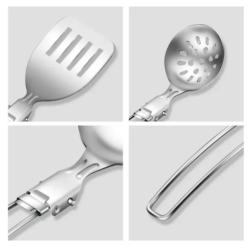 304 Stainless Steel Field Kitchenware Camping Portable Folding Soup Ladle Funnel Spoon Frying Spatula Spatula Outdoor Travel Set