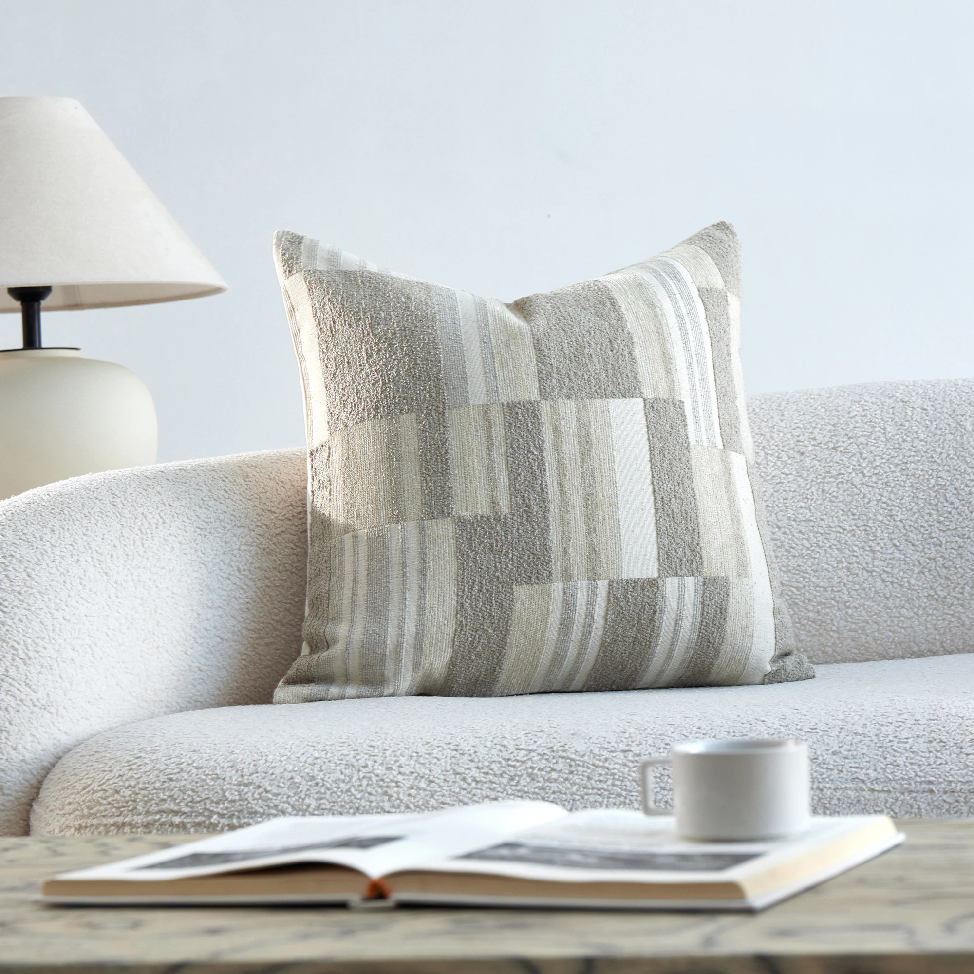 Soft Plush Oatmeal Square Chenille Pillow Cover, Jacquard Decorative Cushion Cover, 18x18 20x20 for Living Room Bedroom Sofa