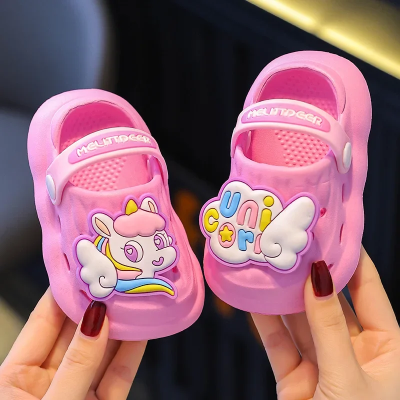 Summer Aged 0-4 Children Slippers Cute Cartoon Pony Baby Sandals For Girls Flip Flops Non-Slip Toddler Home Kids Garden Shoes