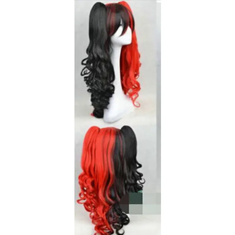 Harley Quinn Bla and red curly hair cosplay party wigs